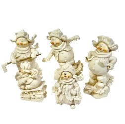 Don Mechanic Snowman Figurine Lot 5 Vintage Christmas Winter Sports Skiing Sled