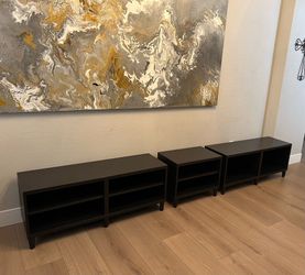 THREE- Black Espresso Media Center Entry Tables With Storage Shelves- TWO 47” and ONE 24”
