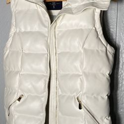 Cavalini White/Cream Puffer Vest w/ Gold Hardware and Faux Fur Lined Collar -S