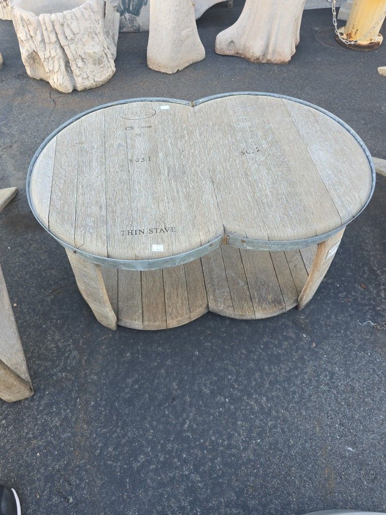 Vintage Barrel-Stave Coffee Table (Weathered Wood)