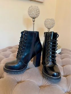 Black Lace-Up Heeled Combat Ankle Boots