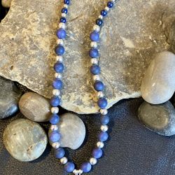 Necklace-Handcrafted 22" Agate & Lapis Lazuli