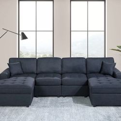 3-Piece Sectional Set- RAF/LAF Chaise + Armless Loveseat (Armless Chair x 2) - Dark Blue 