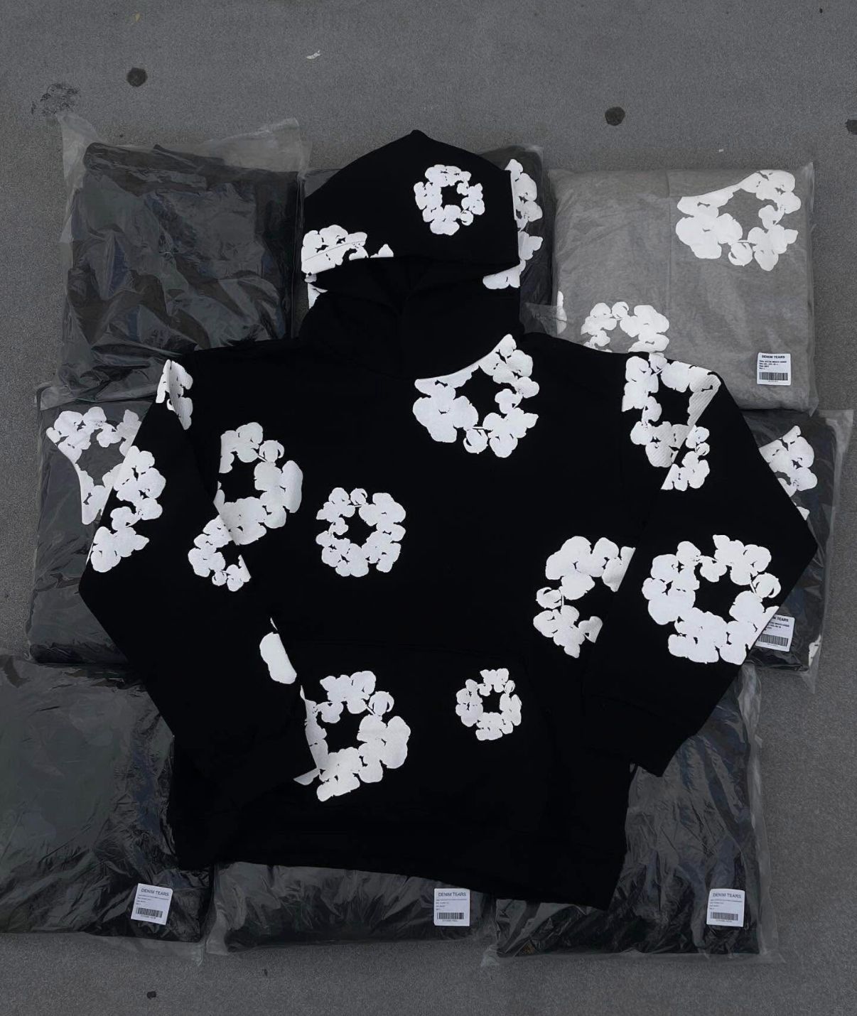 Black & White Denim Tear Hoodie Size M