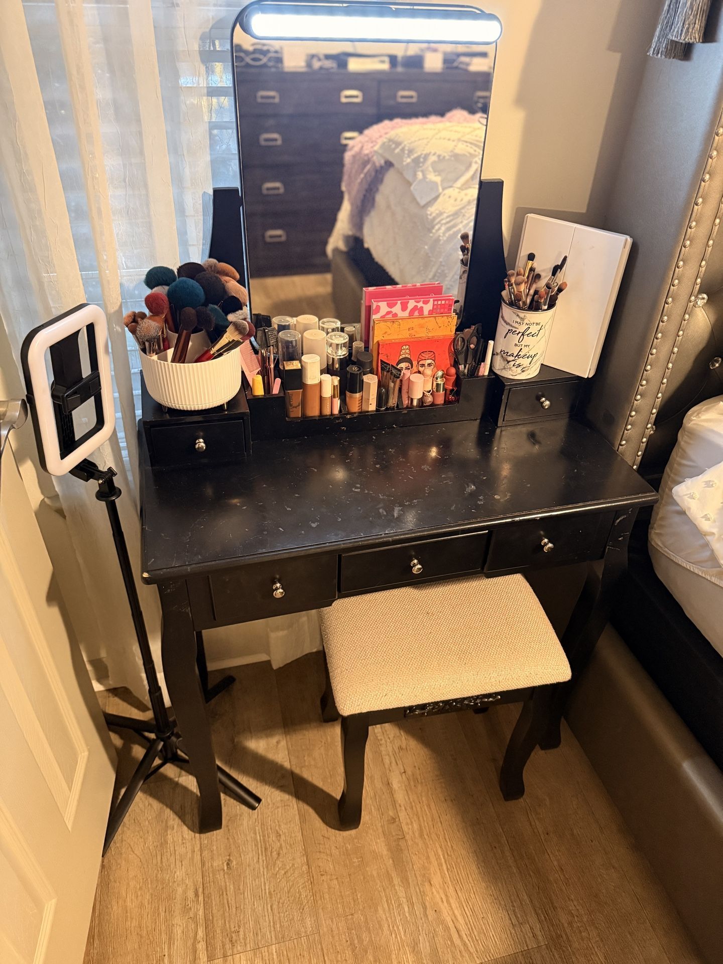 Black Makeup Vanity w/ Chair – Moving Sale