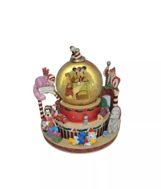 Disney Christmas Santa’s Workshop Snow Globe Mickey & Friends Rare - Read Below