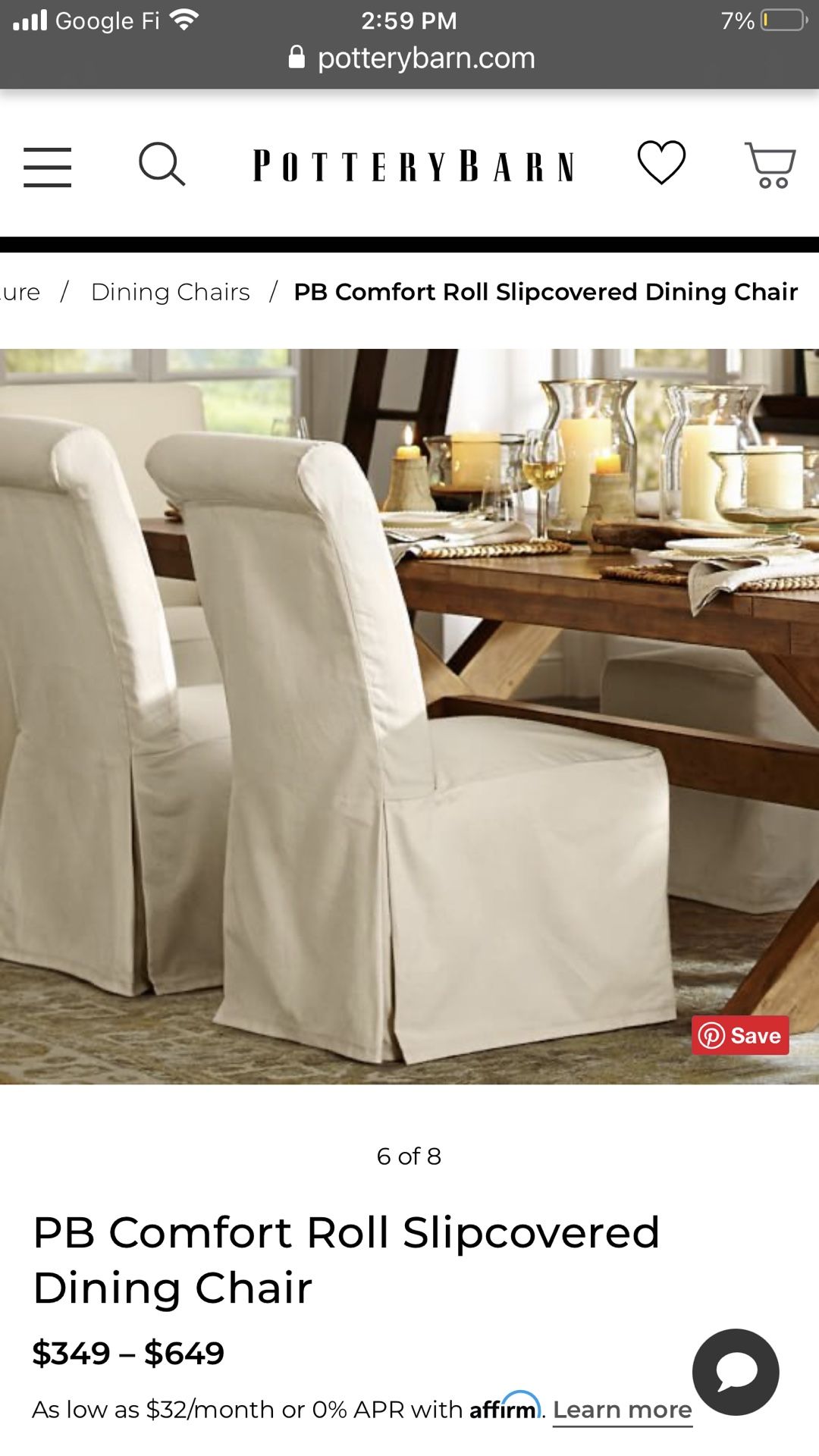 potterybarn Dining Chair Slipcovered