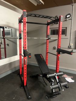 Ethos power rack with Keppi weight bench and legend fitness power barbell