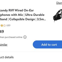 Skullcandy Riff Wired On-Ear Headphones with Mic | Ultra-Durable Headband | Collapsible Design | 3.5mm Aux