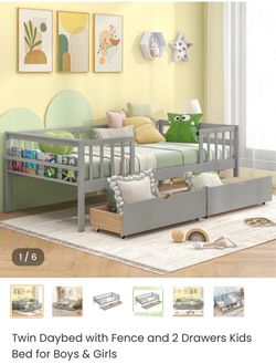 Twin Daybed with Fence and 2 Drawers Kids Bed for Boys & Girls $100