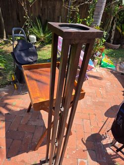 Pier 1 imports wood side table or food tray letter desk misc folding table and candle holder very nice quality items