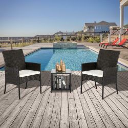 Rattan Wicker Furniture Set 3PC Cushioned Outdoor Garden Seat Patio Sofa Chair