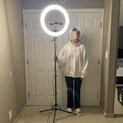 New In Box Large 19 Inch Diameter Ring Light For Barbershop Tattoo Parlor Salon Hair Stylist Ultra Bright With Tall Tripod Stand And Controller 