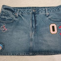 Wild Fable  Blue Denim Mini Skirt  Patches Size 18 Women's