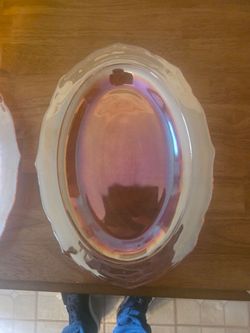 Pink Iridescent Glass Oval Serving Platter