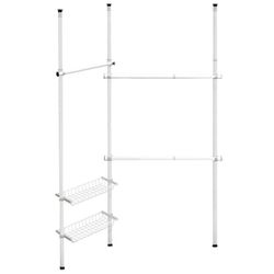 Double 2 Tier Telescopic Garment Rack Adjustable Closet Organizer w/ Baskets