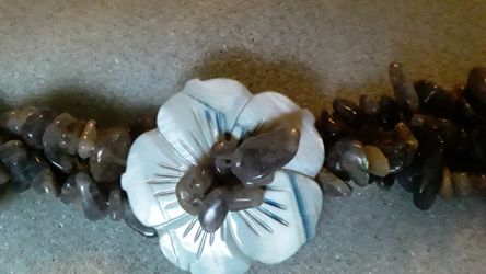 Labradorite And Carved Shell Flower bracelet.