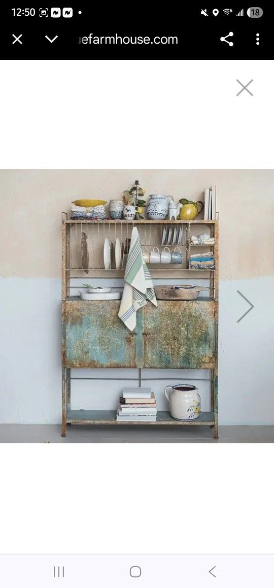 Creative Co-Op Heavily Distressed Metal Cabinet with Slatted Shelves, Blue