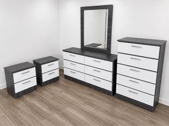 Dresser whit mirror, chest and 2 nightstands - Cómoda con espejo , Gavetero y 2 mesitas de noche