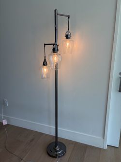 Floor lamp, 6’ tall, brushed satin nickel finish