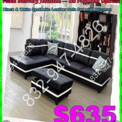 white leatherette sectional couch family living area footstool collection furnishings 