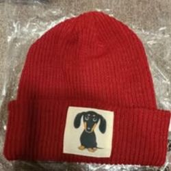 !NEW! Cute Dachshund Stocking Hat (Burgundy/Red- Ribbed)