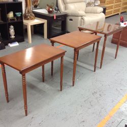 Set Of Three Light Brown Nesting Tables By Conant Ball For Sale