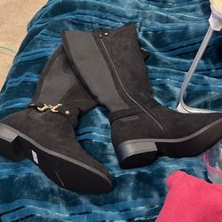 Black Suede Booths Wide Calf 8 1/2
