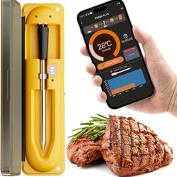 Wireless Meat Thermometer with 493FT Long Wireless Range, Instant Read Digital Food Thermometer, Smart APP Control, Charging Dock, Kitchen Thermometer