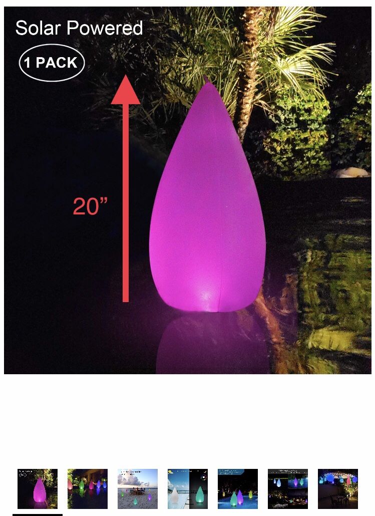 Brand new 20” tall Swimming Pool Lights Solar Led Floating Light 1 Pack, Esuper 20 Inch Inflatable Hangable IP68 Waterproof Rechargeable Color Changi