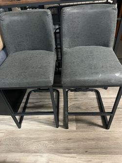 24.5'' Modern Upholstered Faux Leather Bar Stools,Set of 2, Dark Gray
