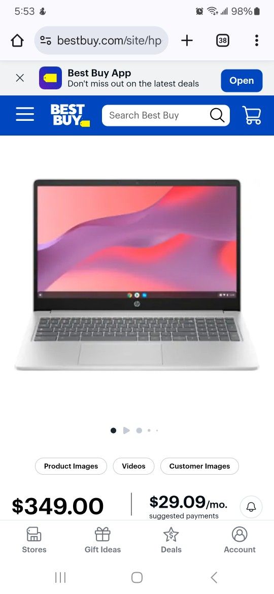 HP 15.6 Inch Chromebook Laptop