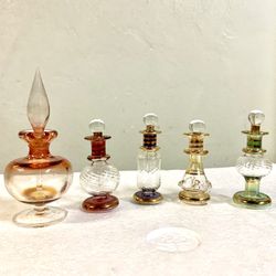 5 Egyptian Blown Glass Perfume Bottles