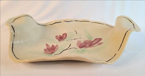 Floral Pottery Tray Hand Crafted, Signed Wag