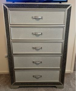 5-Drawer Glam Chest Dresser Silver and Black