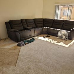 Sectional Gray Couch, U Shaped, With Three Electric Recliner