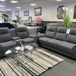 2PC Gray Sofa & Loveseat 