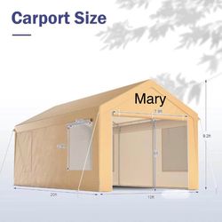 New 10x20ft Carport, Reinforced Steel Poles with Removable Sidewalls and Doors, Roll-Up Windows