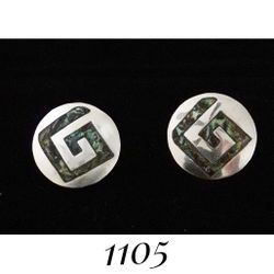 30mm Vintage Solid Sterling Silver Abalone Screwback Earrings. Signed RBB, Mexico