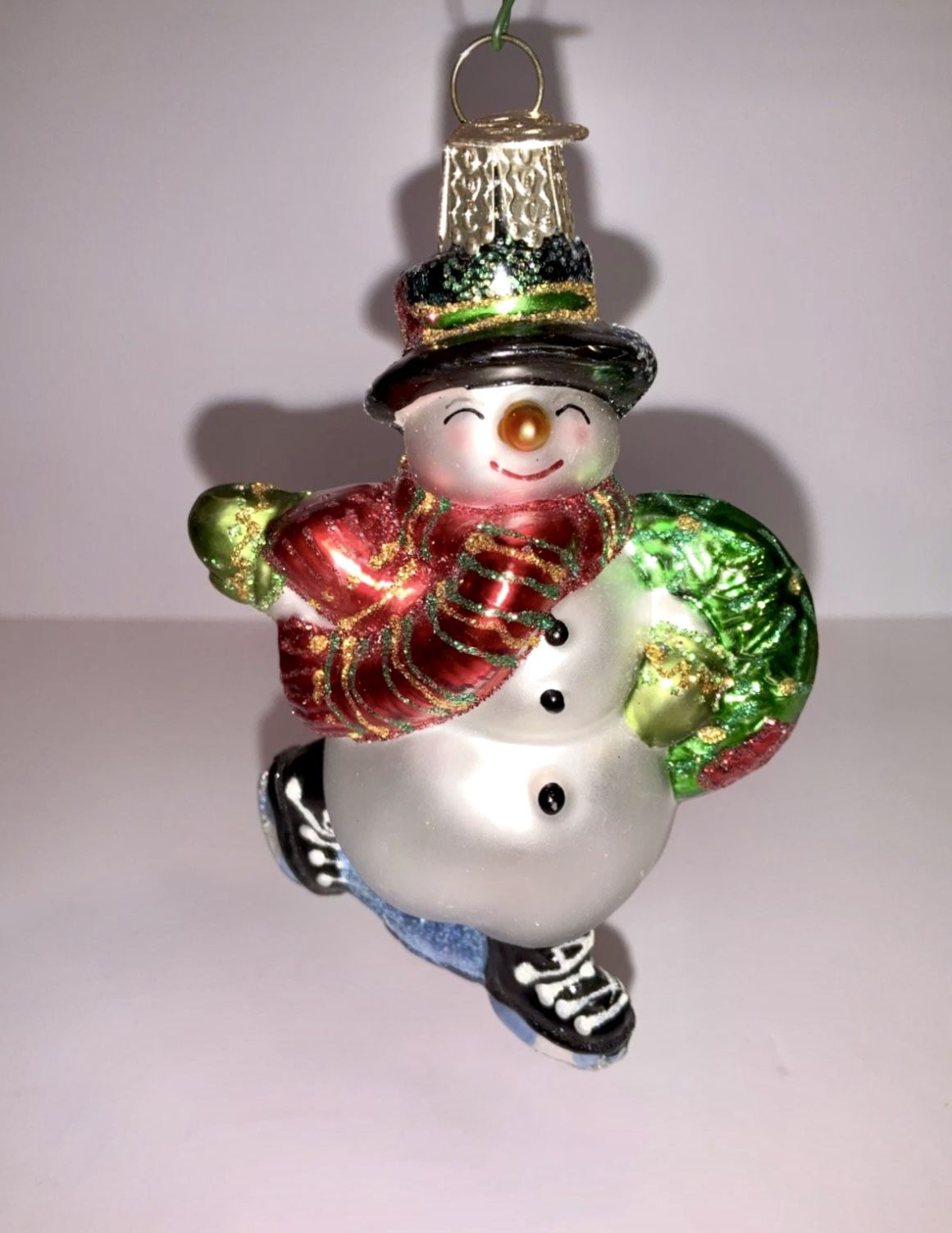 NOS Old World Christmas SNOWMAN Glass Ornament With OWC Box
