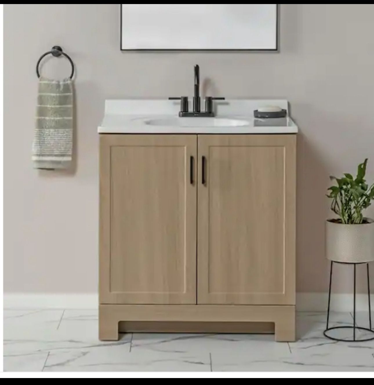 Glacier Bay Oakley 31 in. Single Sink Beige Oak Bath Vanity with White Cultured Marble Top (Assembled)