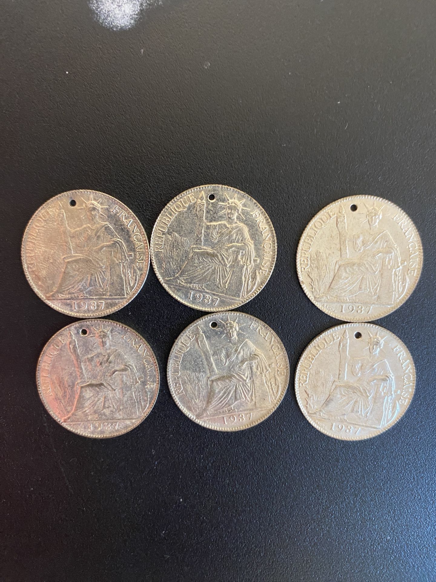 Lot Of 6 20 Cent 1937 French Indochina 0.(contact info removed) Coins