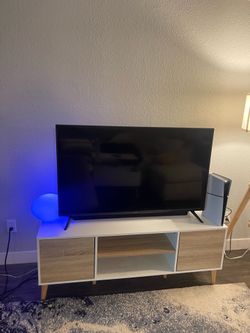 Modern TV Stand / Entertainment Center - White & Oak Finish