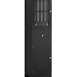 Assembled new Tall Storage Cabinet with Acrylic Panel Door and Drawer, Free-Standing Wooden Cupboard