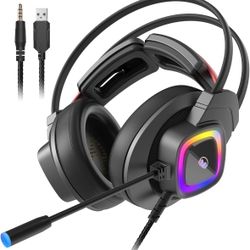 Monster Mission Bot Gaming Headset, PC Gaming Headphones with Noise Cancelling Microphone, Colorful RGB Light, Adaptive Suspension Headband. Compatibl
