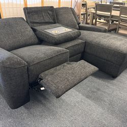 Grey Sectional Recliner W/ Drop Down Console 