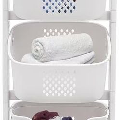 Laundry Hamper Basket, 3 Layers Sorter Washing Hamper with 4 Wheels for Bathroom Living Room Bedroom Basket Clothes Storage Organizer White