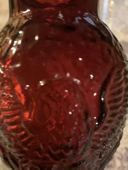 American Eagle Etched glass vase cranberry red