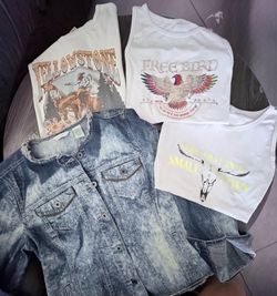 Denim jacket with 3 graphic design shirts