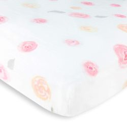 Amazing Baby Cotton Muslin Fitted Crib Sheet, Watercolor Roses, Pink